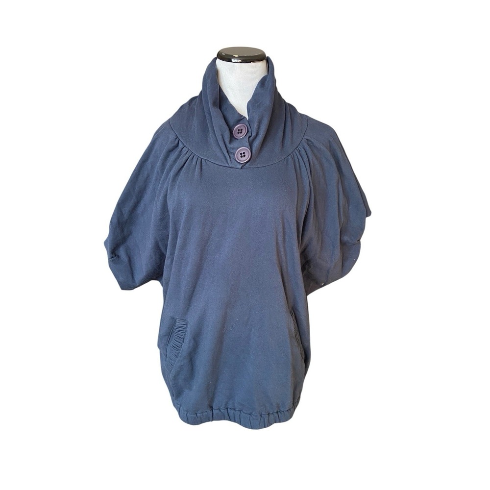 Mike & Chris Cowl Neck Pullover Top Size L Blue Balloon Sleeve Artsy Scandi Luxe